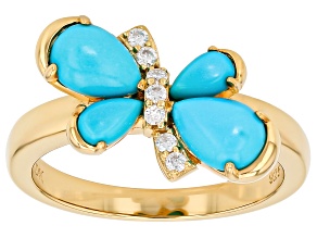 Blue Sleeping Beauty Turquoise 18K Yellow Gold Over Sterling Silver Ring 0.06ctw