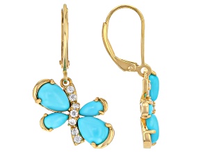 Blue Sleeping Beauty Turquoise 18K Yellow Gold Over Sterling Silver Earrings 0.12ctw