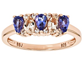 Peach Morganite With Tanzanite With White Zircon 18k Rose Gold Over Sterling Silver Ring 0.85ctw
