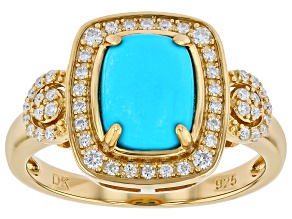 Blue Sleeping Beauty Turquoise 18K Yellow Gold Over Sterling Silver Halo Ring 0.42ctw