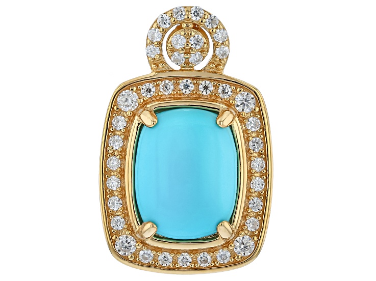 Blue Sleeping Beauty Turquoise 18K Yellow Gold Over Sterling Silver Halo Pendant 0.32ctw