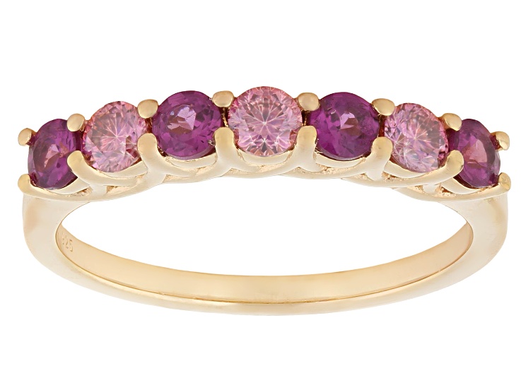 Grape Color Rhodolite with Pink Moissanite 18K yellow Gold Over Sterling Silver Band Ring 0.79ctw