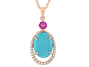 Sleeping Beauty Turquoise, Pink Lab Sapphire & Topaz 18k Rose Gold Over Silver Pendant With Chain