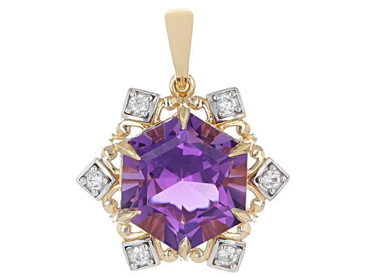 Purple Canela Amethyst Star Cut 18K Yellow Gold Over Silver Pendant 4.06ctw