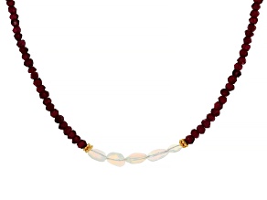 Red Garnet 18K Yellow Gold Over Sterling Silver Beaded Necklace