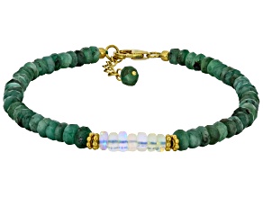 White Ethiopian Opal 18K Yellow Gold over Sterling Silver Beaded Bracelet