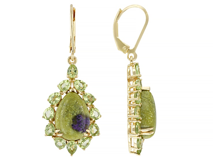 Green Stichtite in Serpentine 18K Yellow Gold Over Sterling Silver Earrings 2.65ctw
