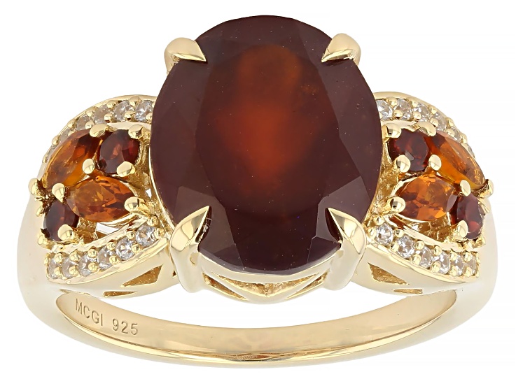Hessonite Garnet With Red Garnet, Maderia Citrine & Zircon 18K Yellow Gold Over Silver Ring 5.62ctw
