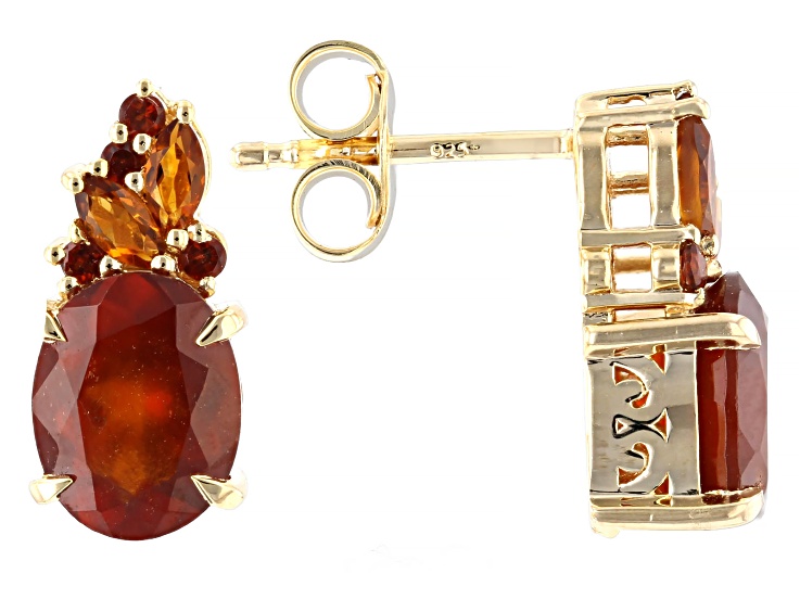 Hessonite Garnet With Red Garnet & Maderia Citrine 18K Yellow Gold Over Silver Earrings 4.12ctw