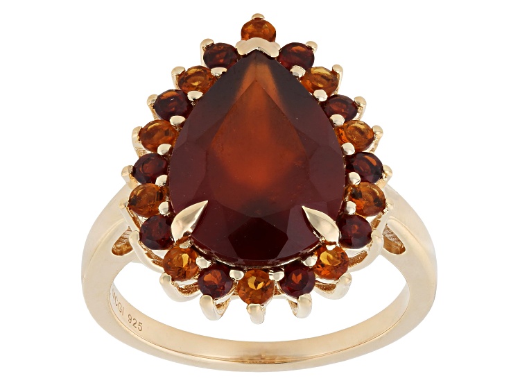 Hessonite Garnet With Red Garnet & Maderia Citrine 18K Yellow Gold Over Silver Ring 5.72ctw