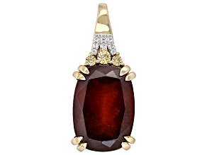 Hessonite With Moissanite & Zircon 18K Yellow Gold & Rhodium Over Silver Pendant 7.34ctw