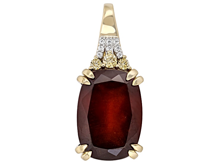 Hessonite With Moissanite & Zircon 18K Yellow Gold & Rhodium Over Silver Pendant 7.34ctw