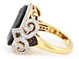 Golden Sheen Sapphire With Smoky Quartz & White Zircon 18k Yellow Gold Over Sterling Silver Ring