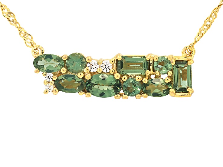 Green Apatite 18K Yellow Gold Over Sterling Silver Bar Necklace 2.07ctw