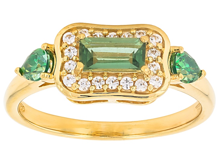 Green Apatite With Green Moissanite & White Zircon 18K Yellow Gold Over Sterling Silver Ring 0.83ctw