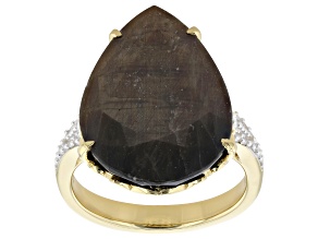 Golden Sheen Sapphire And White Zircon 18k Yellow Gold Over Sterling Silver Ring 14.58ctw