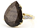 Golden Sheen Sapphire And White Zircon 18k Yellow Gold Over Sterling Silver Ring 14.58ctw