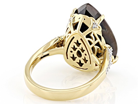 Golden Sheen Sapphire And White Zircon 18k Yellow Gold Over Sterling Silver Ring 14.58ctw