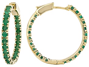 Green Zambian Emerald 18K Yellow Gold Over Sterling Silver Inside Out Hoop Earrings 3.78ctw