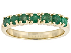 Green Zambian Emerald 18K Yellow Gold Over Sterling Silver 7 Stone Band Ring 0.65ctw