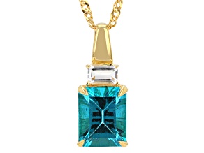 Blue Paraiba Color Topaz 18K Yellow Gold Over Sterling Silver Pendant With Chain 3.87ctw