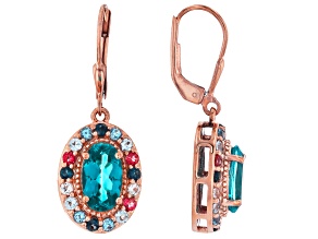 Blue Paraiba Color Topaz 18K Rose Gold Over Sterling Silver Dangle Earrings 5.35ctw