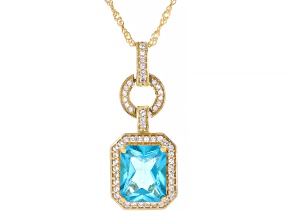 Blue Paraiba Color Topaz 18K Yellow Gold Over Sterling Silver Dangle Pendant With Chain 5.14ctw