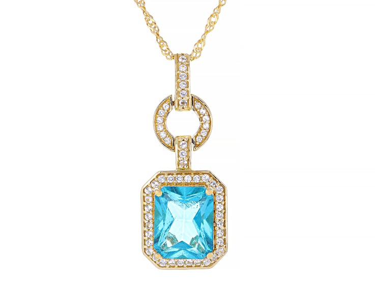 Blue Paraiba Color Topaz 18K Yellow Gold Over Sterling Silver Dangle Pendant With Chain 5.14ctw