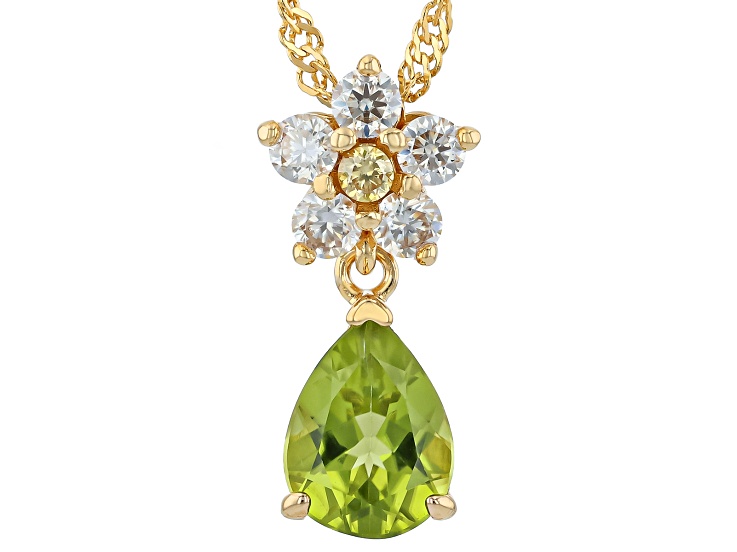 Green Peridot 18K Yellow Gold Over Silver Pendant with Chain 1.30ctw