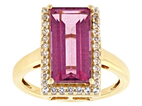 Pink Topaz with White Topaz 18K Yellow Gold Over Sterling Silver Ring 4.55ctw