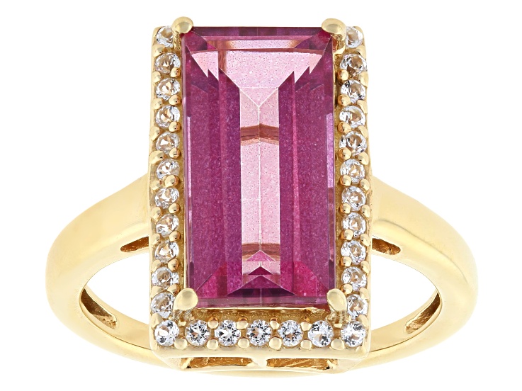 Pink Topaz with White Topaz 18K Yellow Gold Over Sterling Silver Ring 4.55ctw