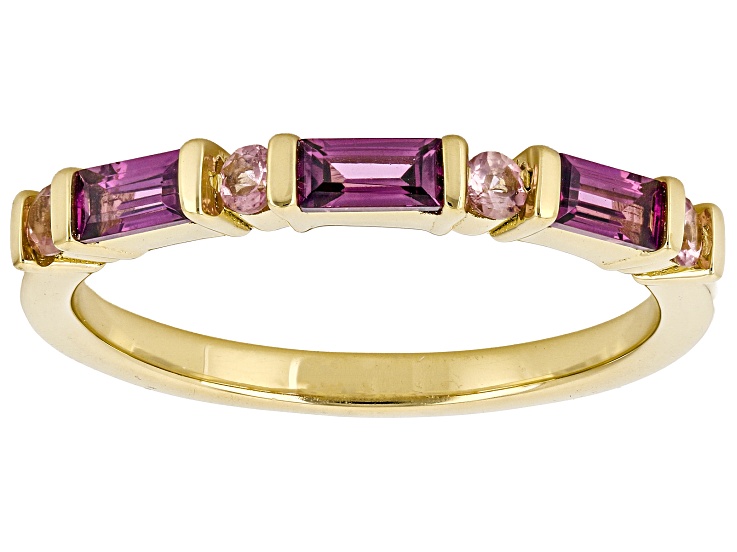 Grape Color Rhodolite with Pink Tourmaline 18K Yellow Gold Over Sterling Silver Ring 0.51ctw