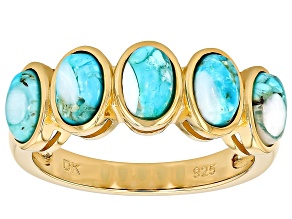 Blended Blue Composite Turquoise & White Mother-of-Pearl 18K Yellow Gold Over Silver 5 Stone Ring