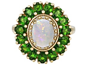 Ethiopian Opal, Chrome Diopside And Yellow Diamond 18k Yellow Gold Over Sterling Silver Ring 3.25ctw