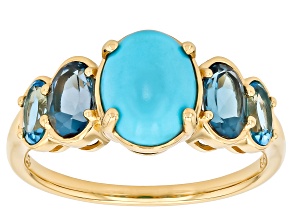 Blue Sleeping Beauty Turquoise 18K Yellow Gold Over Sterling Silver Ring 1.43ctw