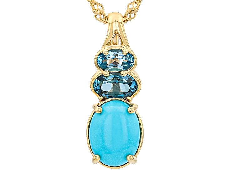 Blue Sleeping Beauty Turquoise 18K Yellow Gold Over Sterling Silver Pendant with Chain 0.73ctw