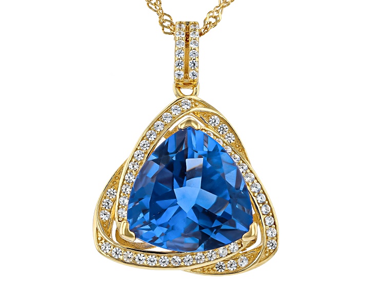 Blue Color Change Fluorite With White Zircon 18K Yellow Gold Over Silver Pendant With Chain 9.99ctw