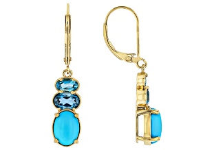 Blue Sleeping Beauty Turquoise 18K Yellow Gold Over Sterling Silver Earrings 1.43ctw