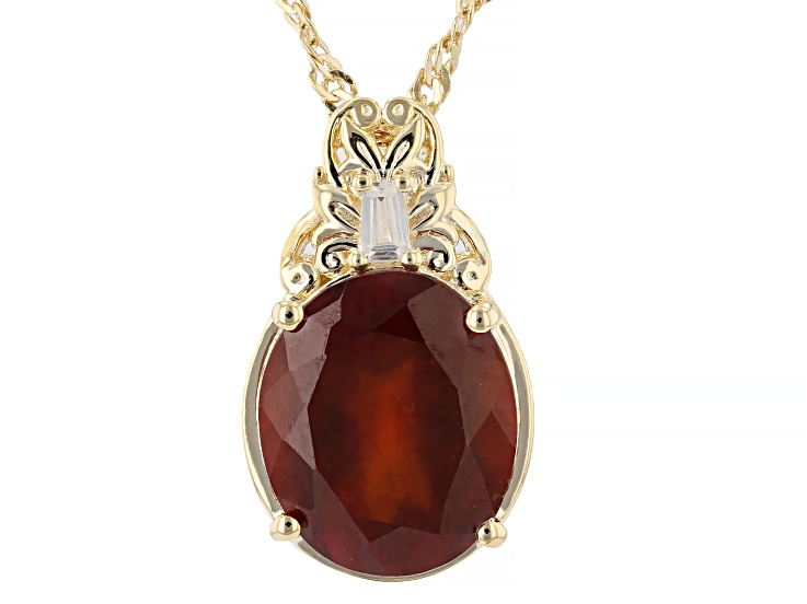 Hessonite with Topaz 18K Yellow Gold Over Sterling Silver Pendant with Chain 3.64ctw