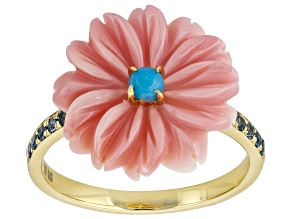 Pink Conch Shell 18K Yellow Gold Over Sterling Silver Flower Cut Ring