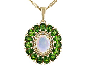Ethiopian Opal, Chrome Diopside, Diamond 18k Gold Over Sterling Silver Pendant With Chain 3.25ctw