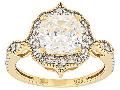 Strontium Titanate With White Zircon 18k Yellow Gold Over Sterling Silver Ring 3.37ctw