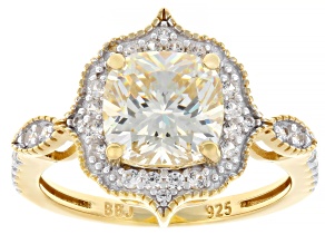 Strontium Titanate With White Zircon 18k Yellow Gold Over Sterling Silver Ring 3.37ctw