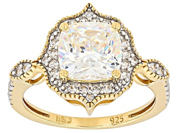 Picture of Strontium Titanate With White Zircon 18k Yellow Gold Over Sterling Silver Ring 3.37ctw