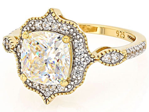 Strontium Titanate With White Zircon 18k Yellow Gold Over Sterling Silver Ring 3.37ctw