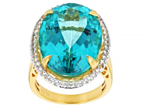 Paraiba Color Topaz and White Topaz 18K Yellow Gold Over Sterling Silver Ring 17.84ctw