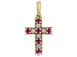 Lab Created Ruby with Lab Created Sapphire and Diamond 18K Yellow Gold Over Silver Pendant 0.44ctw
