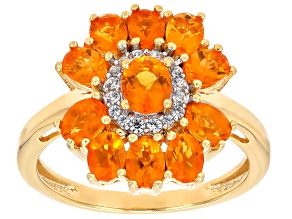 Fire Opal With White Zircon 18k Yellow Gold Over Sterling Silver Ring 1.25ctw