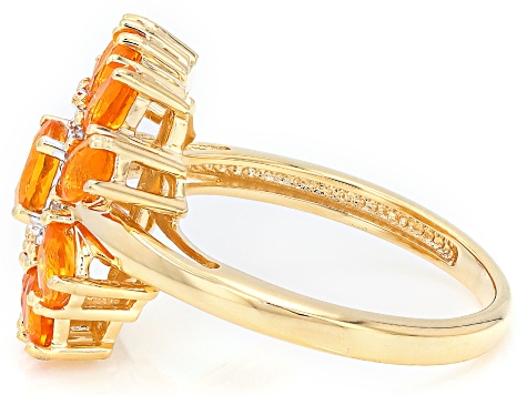 Fire Opal With White Zircon 18k Yellow Gold Over Sterling Silver