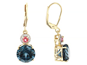Teal Lab Created Spinel 18k Yellow Gold & Rhodium Over Silver Earrings 8.45ctw